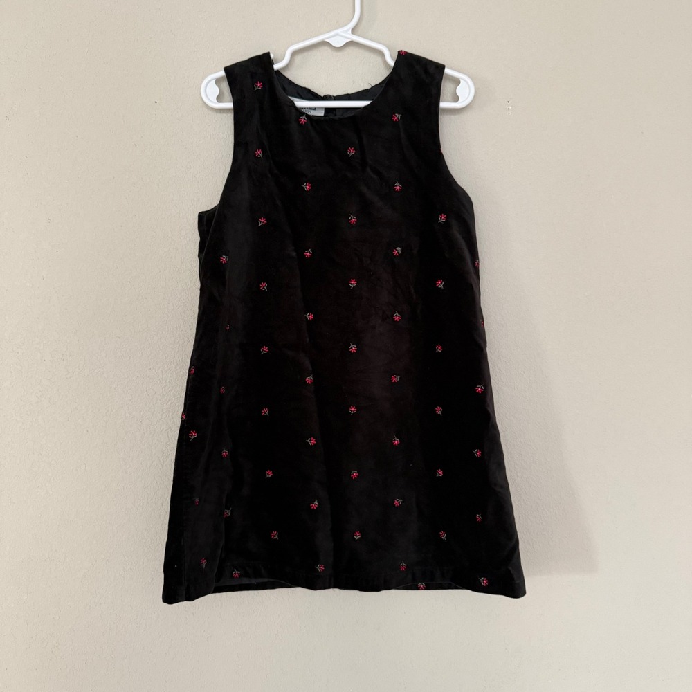 OshKosh Corduroy Jumper Girls Size 6 Black‎ Floral Embroidered Sleeveless Dress